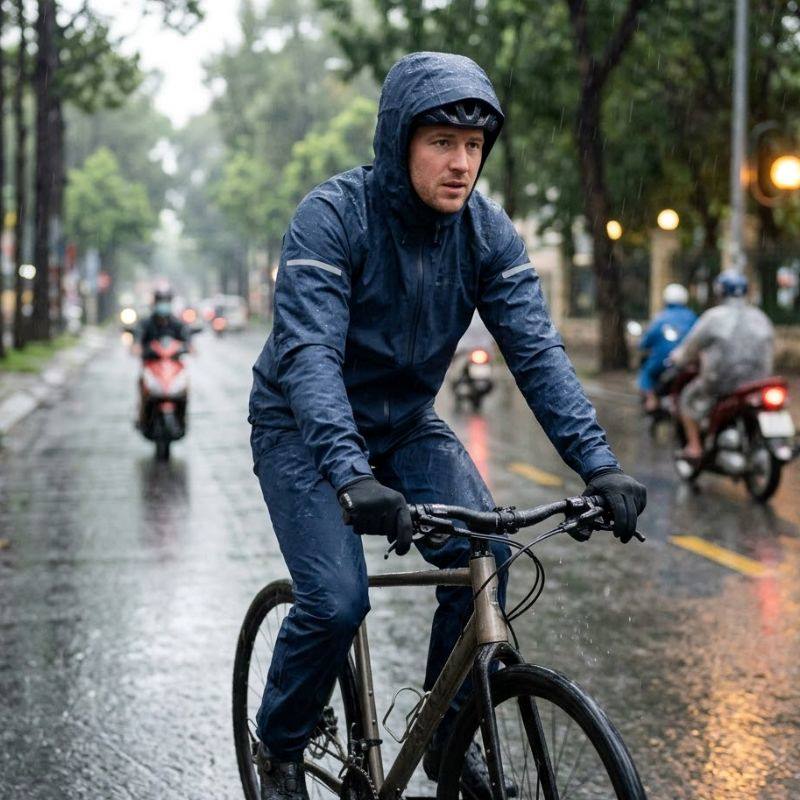 Áo mưa bộ thiết kế rời giúp cử động linh hoạt và bảo vệ toàn diện 
