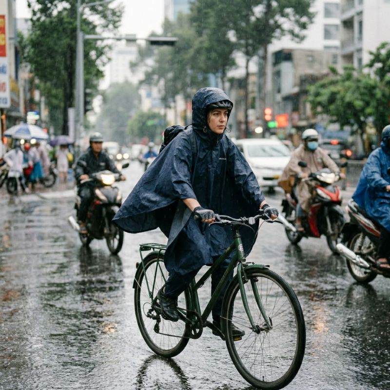 Áo mưa poncho thông thoáng che phủ balo tiện lợi 