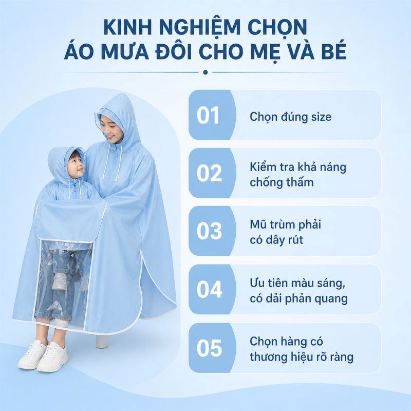 Bí quyết chọn áo mưa đôi phù hợp cho mẹ và bé