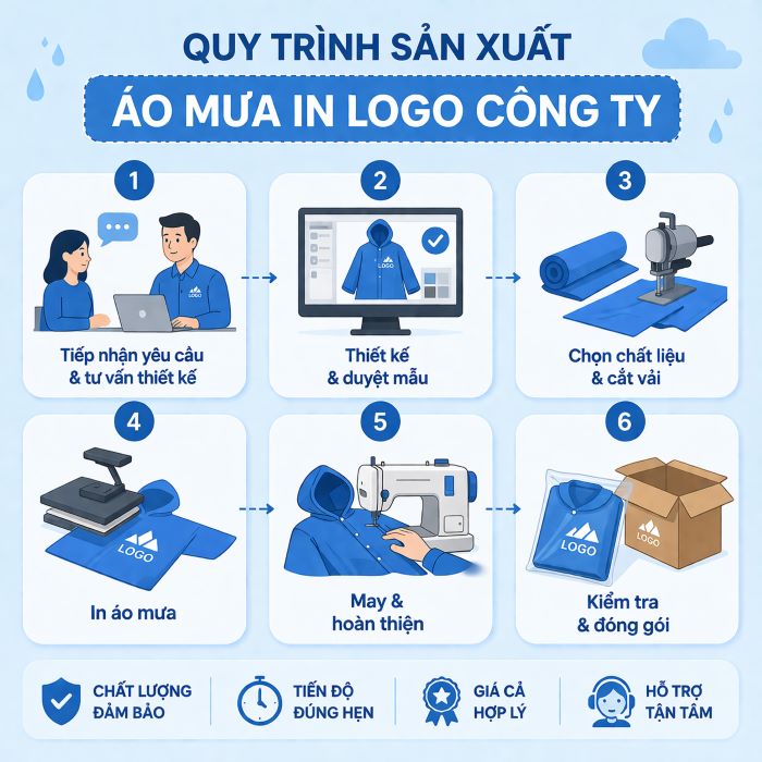Các bước sản xuất áo mưa in logo