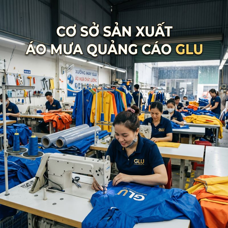 cơ sở sản xuất áo mưa quảng cáo glu nhận làm áo mưa quảng cáo giá rẻ nhất