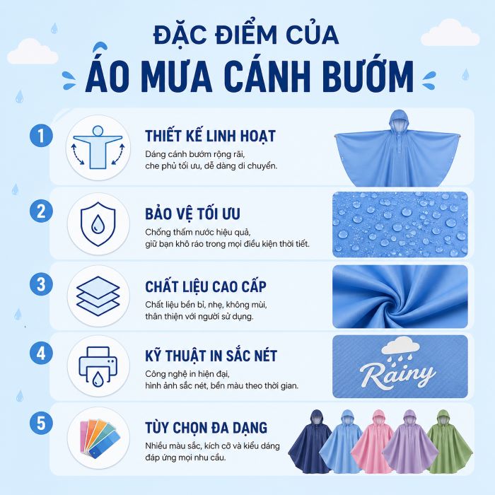 Đặc điểm vượt trội của áo mưa cánh bướm