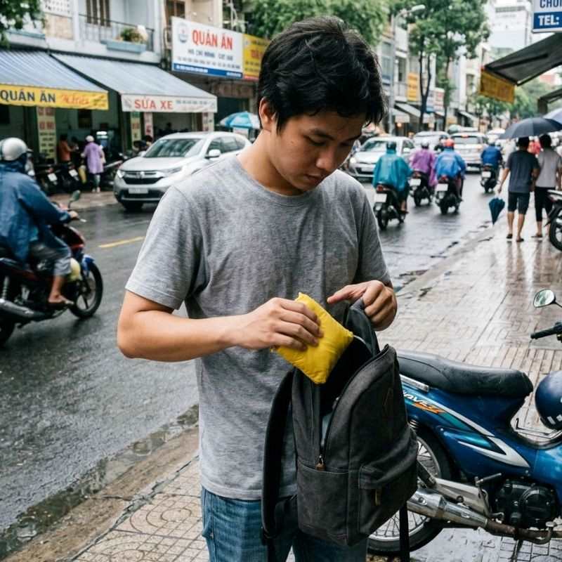 Đem theo áo mưa dự phòng khi di chuyển
