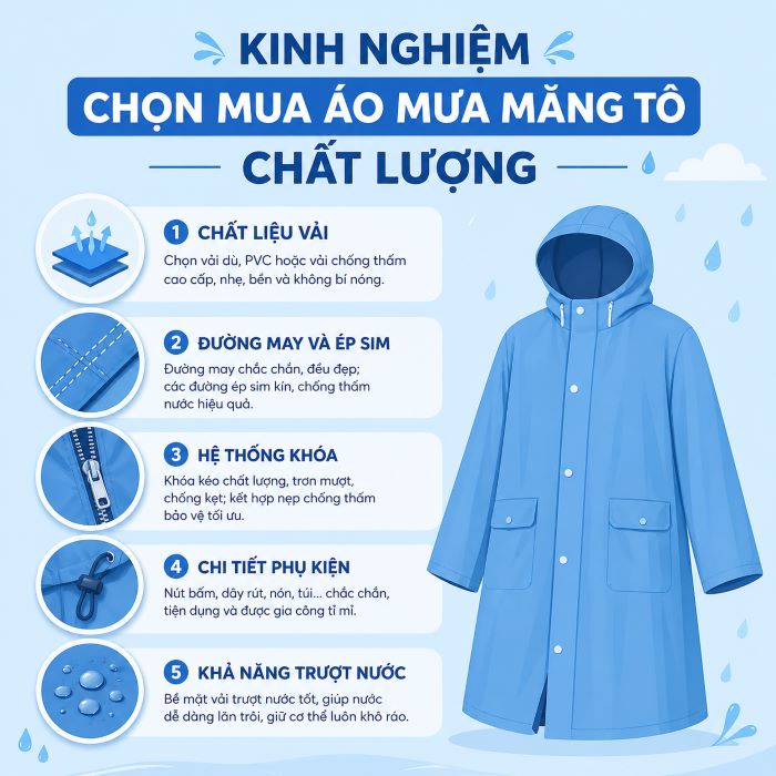 Kinh nghiệm mua áo mưa măng tô bền bỉ, chất lượng