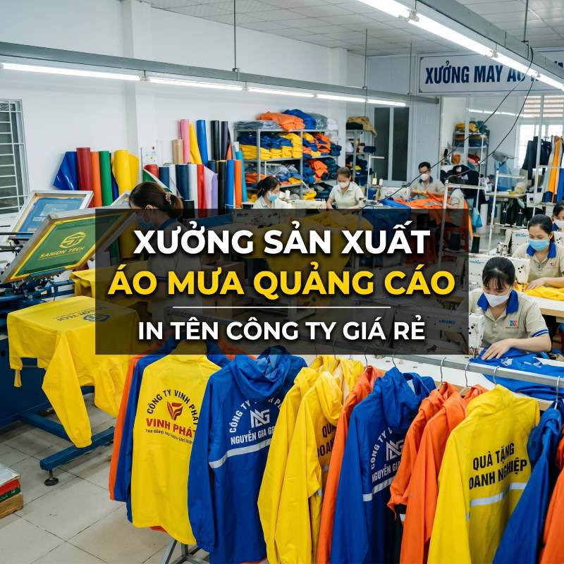 xưởng sản xuất áo mưa quảng cáo in tên công ty giá rẻ