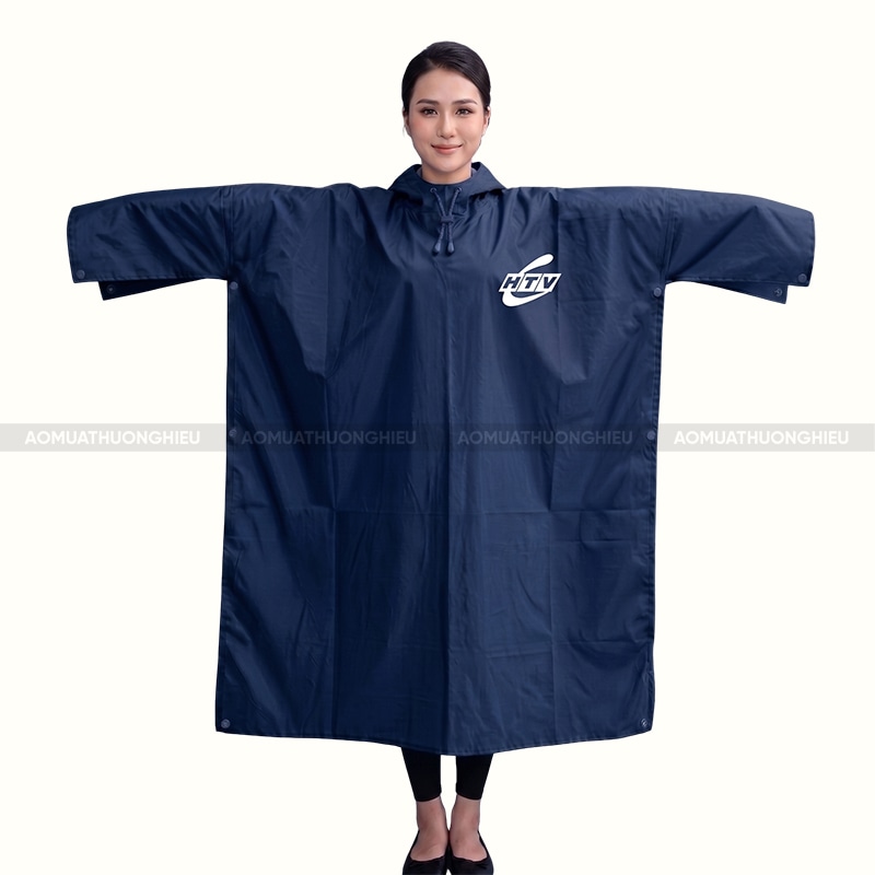 Áo mưa quà tặng in logo HTV màu xanh đen 1