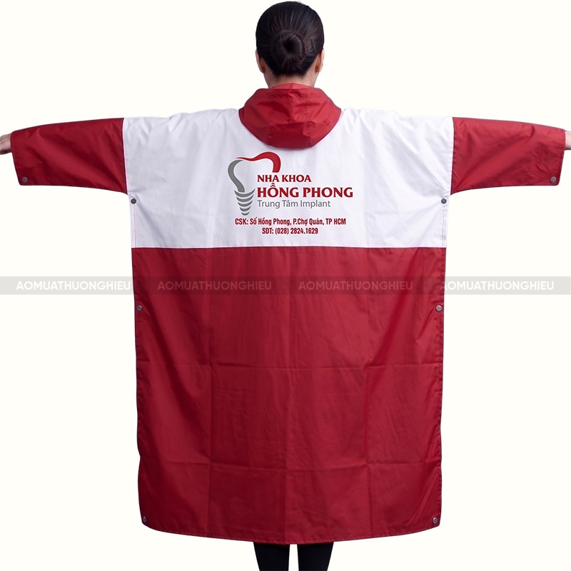 Áo mưa quà tặng in logo màu đỏ phối trắng 2