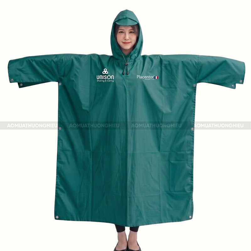 Áo mưa quà tặng in logo màu xanh rêu 1